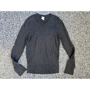 Grey V-neck Sweater From Hollister Embroidered Blue Bird Logo Size Medium